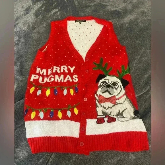 Merry Pugmas Christmas Sweater vest size 1x - Picture 1 of 5
